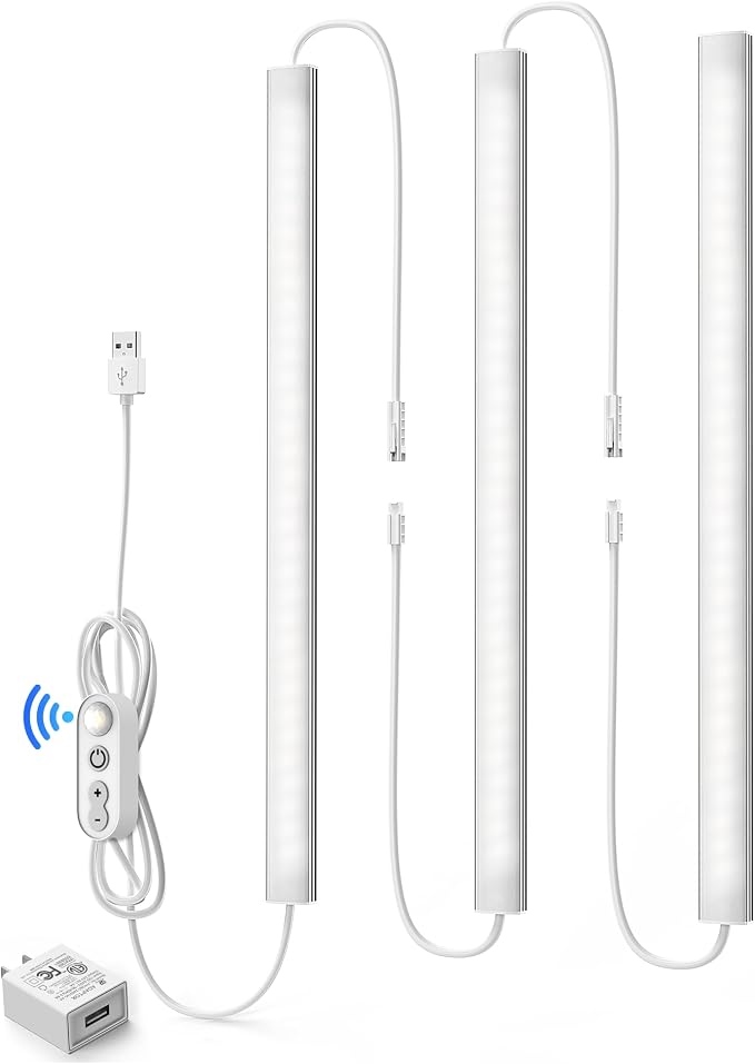 Motion Sensor Dimmable Under Cabinet Lighting, 6000K White, Linkable LED Closet by Vovamo