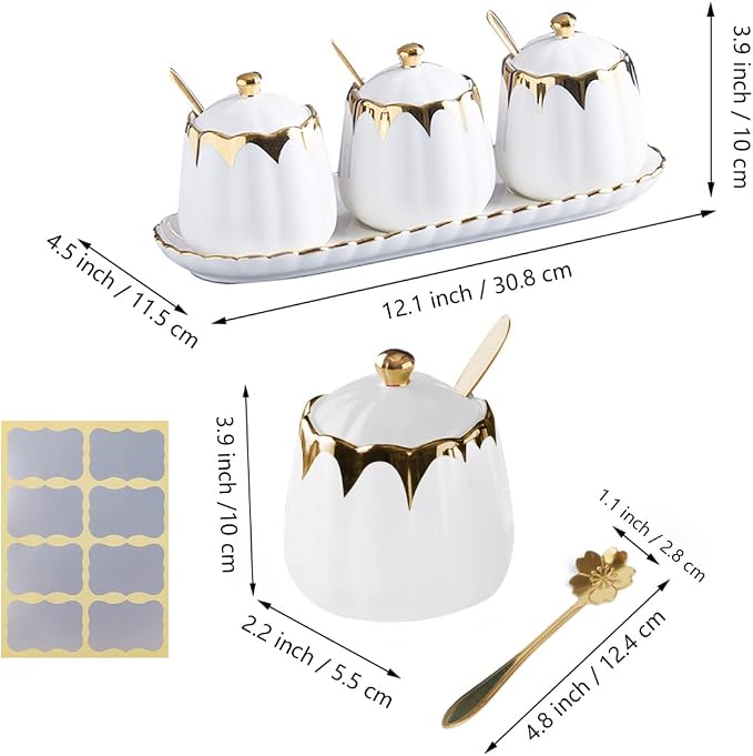 Sugar Bowl with Lid and Spoon, Ceramic Condiment Container with Tray, Sugar and - Image 4