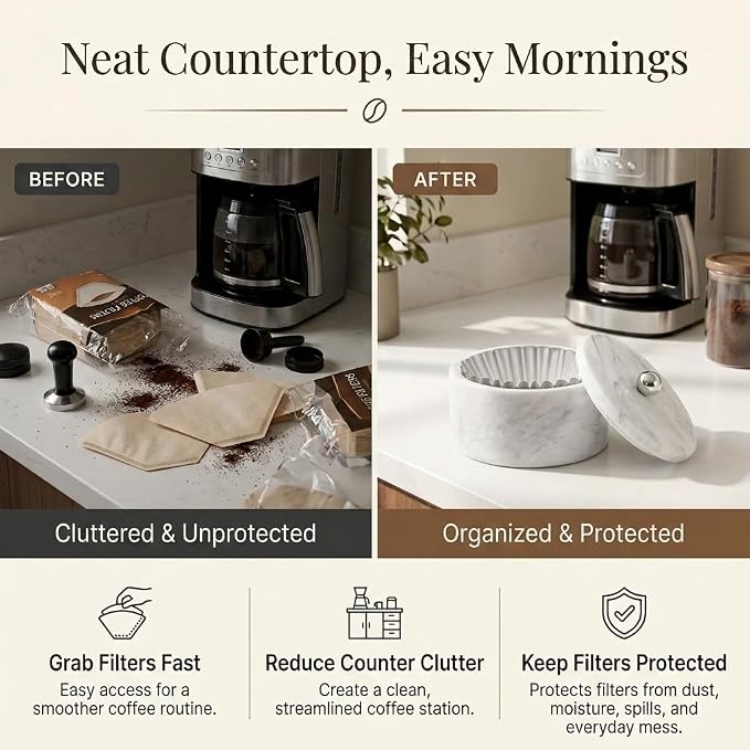 Marble Coffee Filter Holder – 6 inch Handmade White Coffee Filter Holder - Image 4
