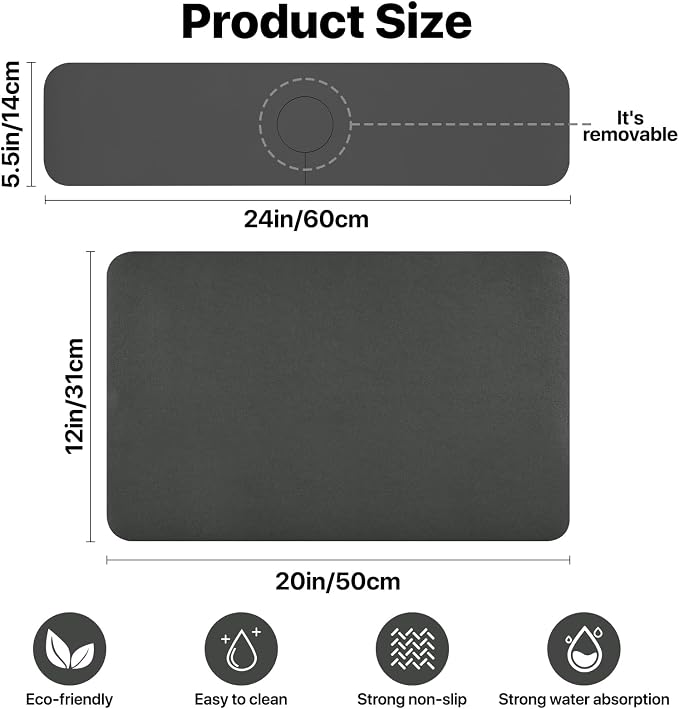 2PCS 12" x 19" Dish Drying Mat & 24" x 5.5" Faucet Mat - Image 6