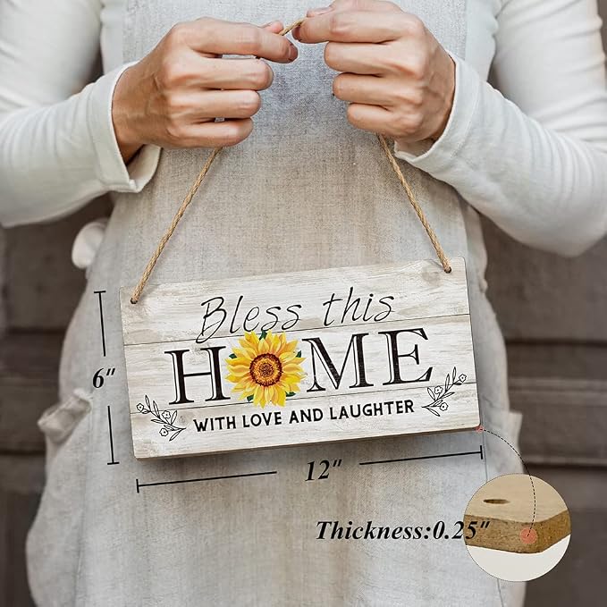 Heuhuww Bless This Home Wood Sign 6x12 Bible Verse Front Door Decor, Religious - Image 3