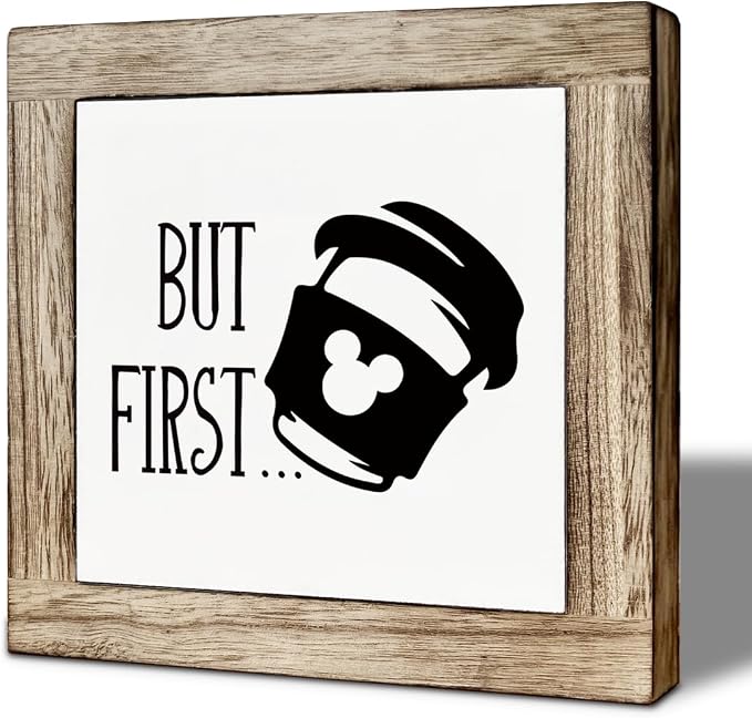 Coffee Bar Decor Sign, But First Coffee Sign, Rustic Wooden Tabletop Decor by Unknown