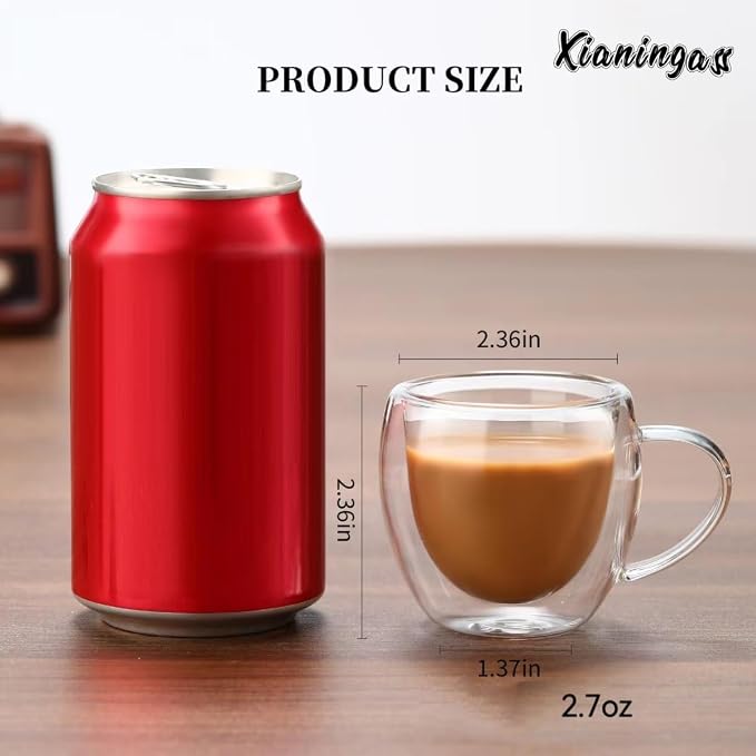 Double Walled Espresso Cups set of 6, 2.7oz Clear Glass Coffee Mugs, - Image 4