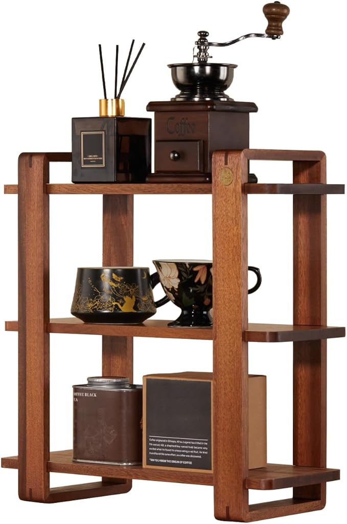 Coffee Station Organizer for Kitchen walnut WoodenCountertop Mug Holder 3 Tier by KAOTGOT