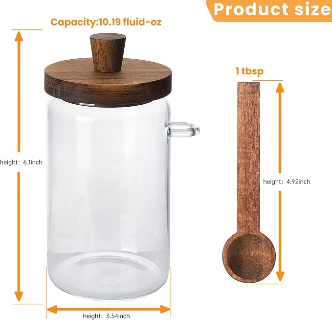 Glass Coffee Bean Storage Container, Wood Lid - Image 2