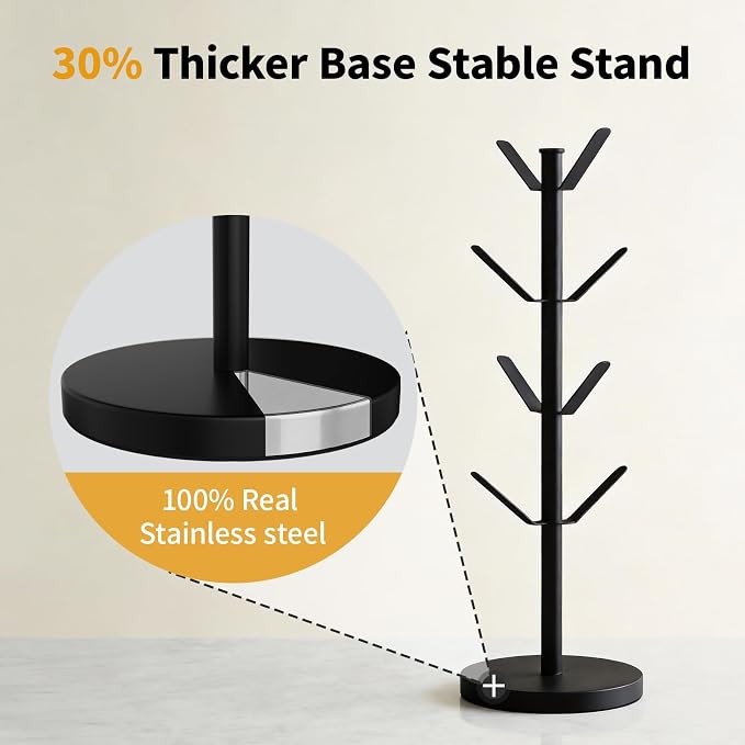 Stainless Steel Mug Holder Tree, Updated Thick Coffee Cup Holder Base, Coffee - Image 2