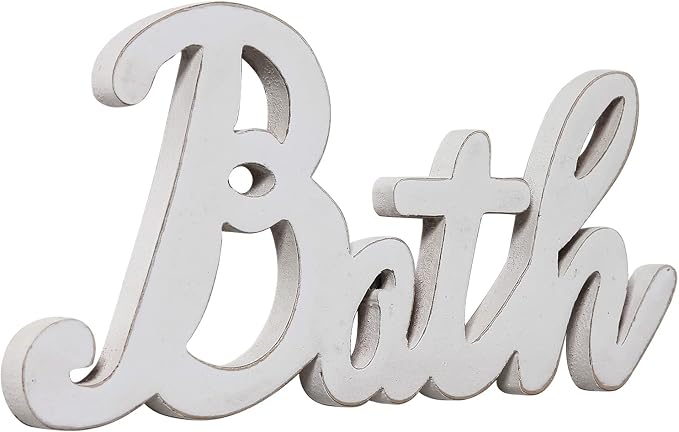 Rustic Bath Signs for Bathroom 14 inches, Hanging Distressed White Bathroom - Image 8