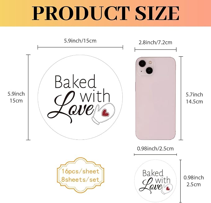 CREATCABIN 128Pcs Baked with Love Small Stickers Decal Self-Adhesive Waterproof - Image 2