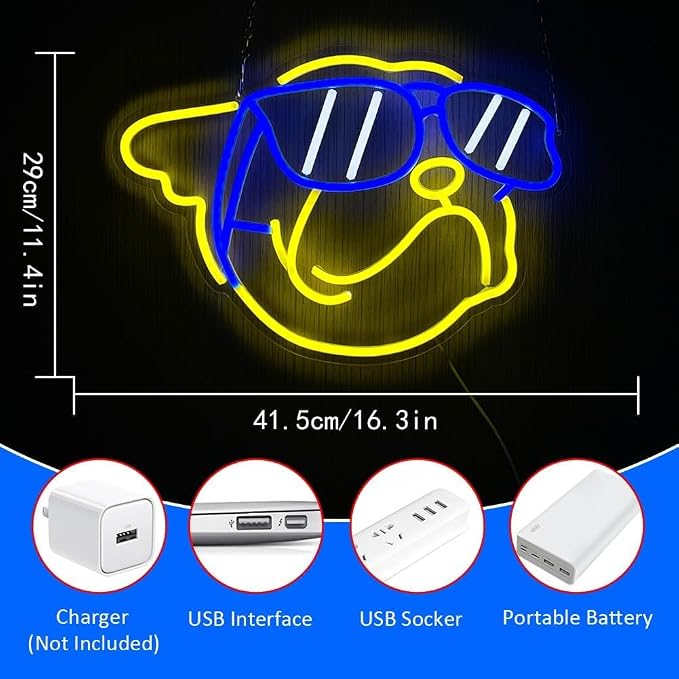 Dog Neon Signs for Wall Decor, Bulldog LED Neon Lights Signs Animal Neon Sign - Image 2