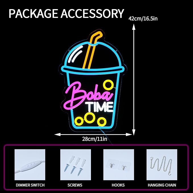 Boba Time Neon Sign for Wall Decor Dimmable Boba Tea Led Light Signs Bubble Tea - Image 3