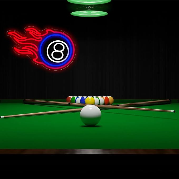 Billiard Neon Sign 8 Ball Sign, Flame Pool Room Decor Wall Light - Image 3