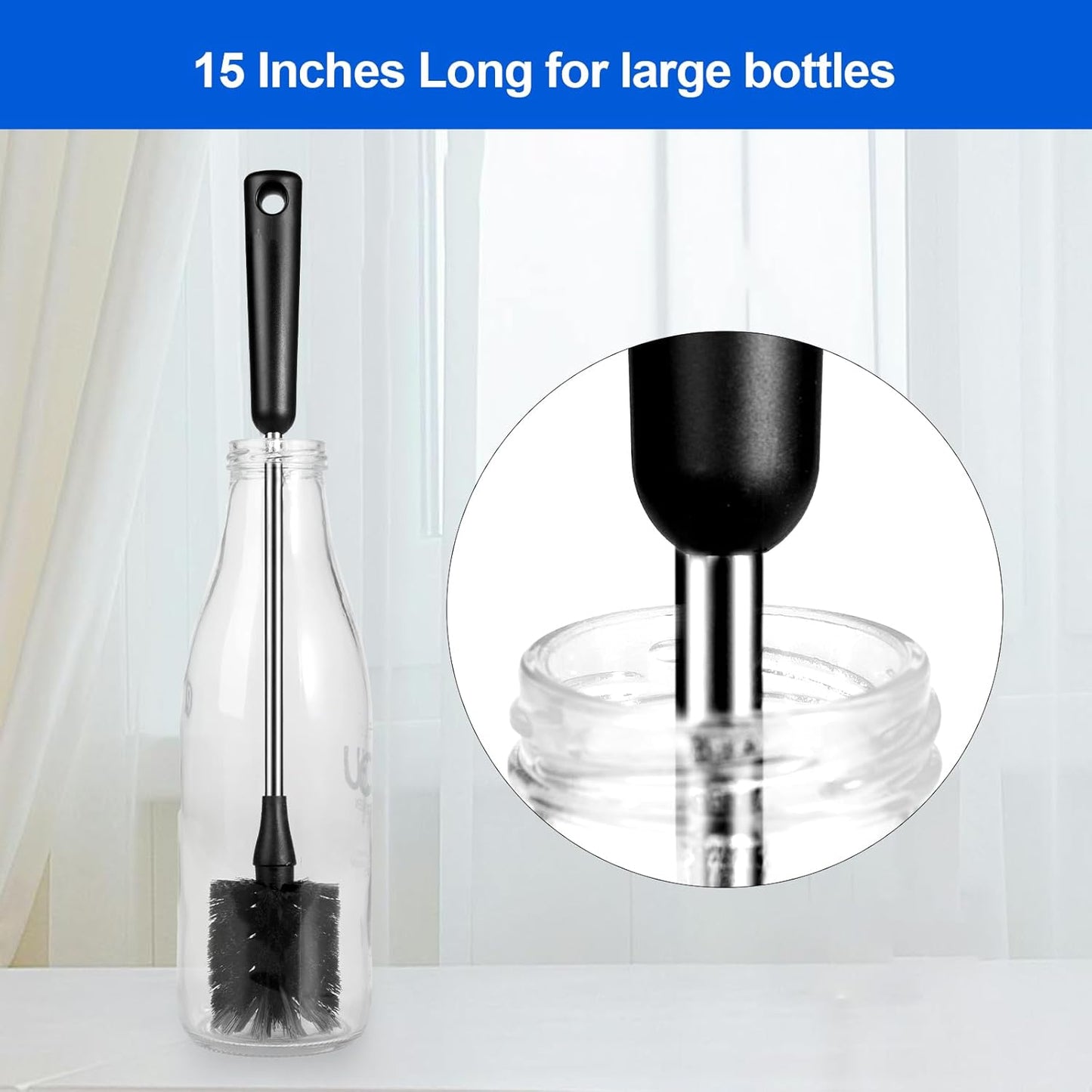 3 Pack Bottle Brush Set, Long Handle Baby Bottle Brush Cleaner with Straw Brush and Lid Brush, Water Bottle Scrubber, Kitchen Scrub Cleaning Brushes for Cups, Coffee Mugs, Tumblers, Thermos