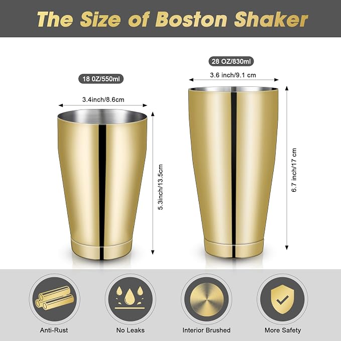 Sabary 6 Pcs Cocktail Shakers Professional Bar Shaker Boston Set Stainless - Image 2