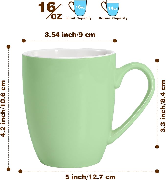 Urbanstrive 16 oz Large Coffee Mugs Set of 6 Ceramic Coffee Mug White Coffee - Image 2