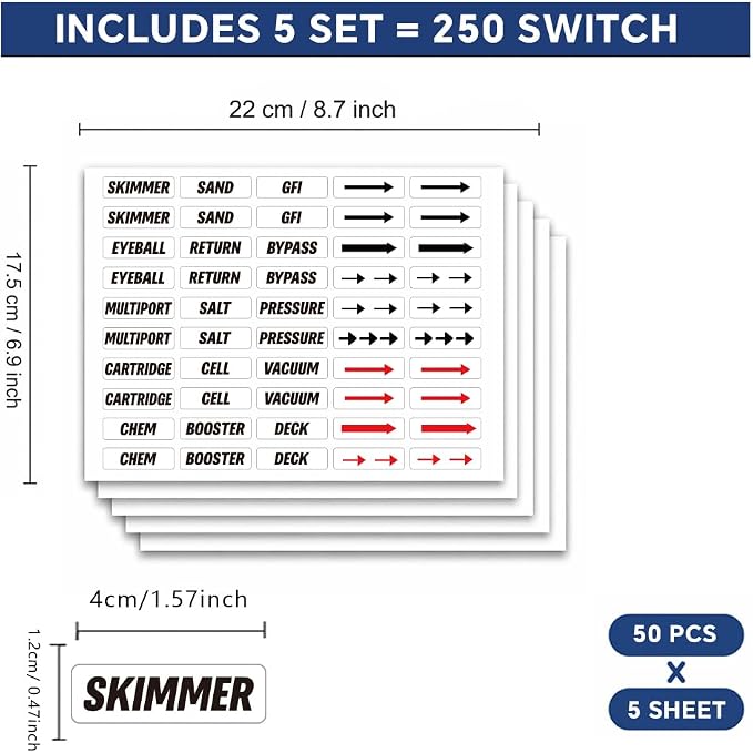 250 Pcs Pool Equipment Switch Sticker Labels, 50 Designs Transparent PVC - Image 2