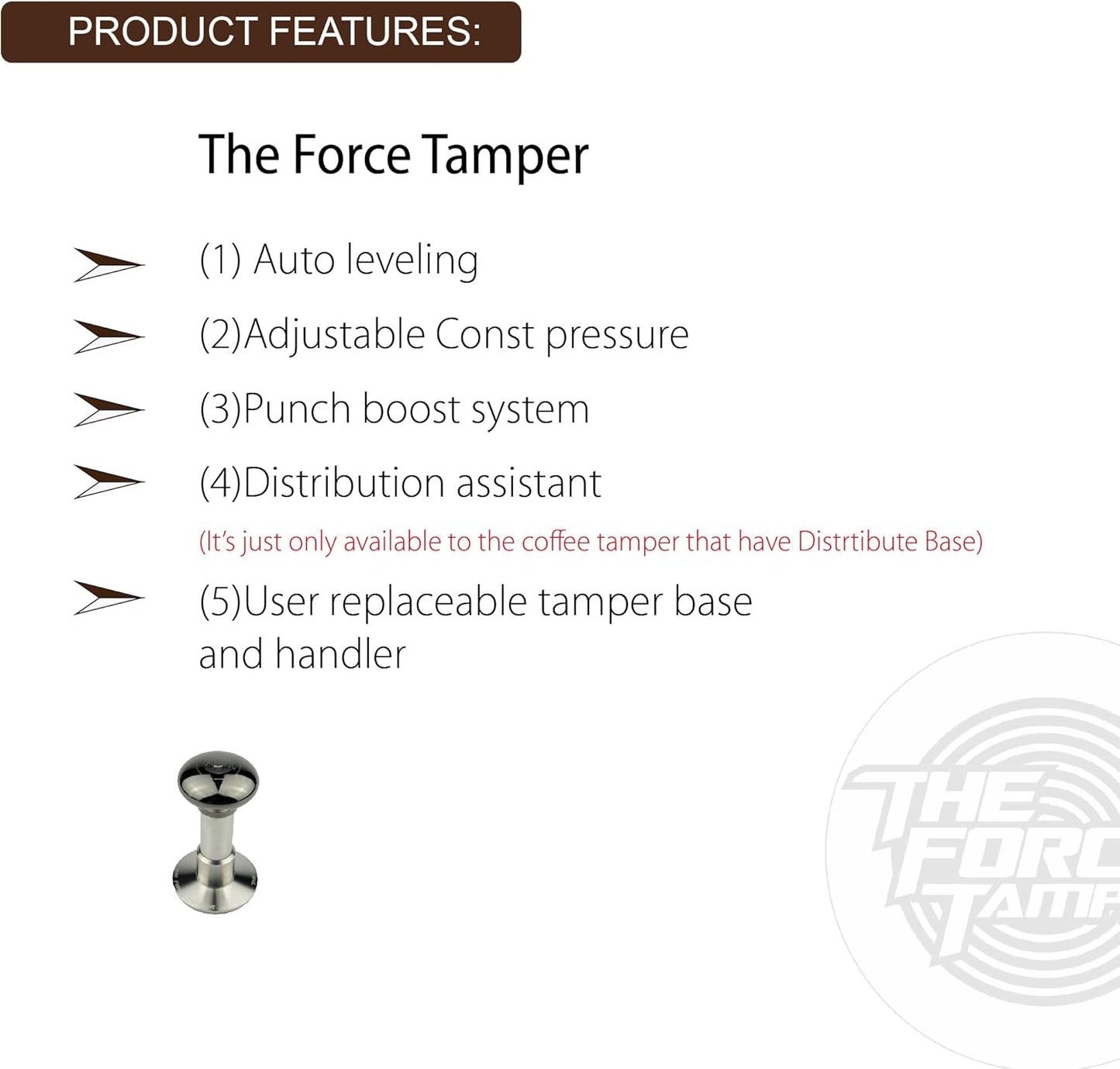 The Force Tamper Automatic Impact Coffee Tamper Adjustable Const Pressure and Autoleveling Extend Set New (Jelly-Black Mirror AL, 54.00mm)