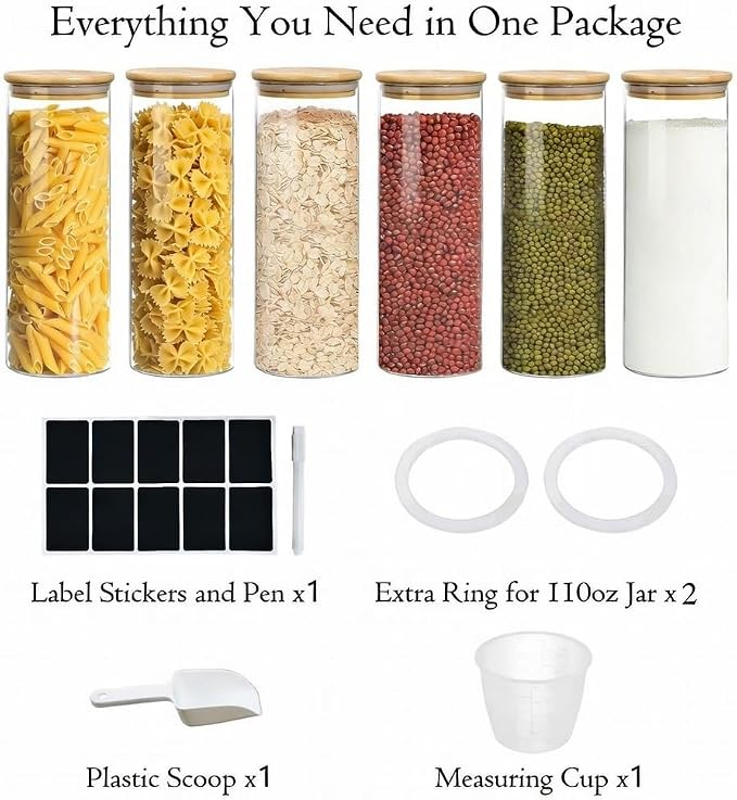 Glass Storage Containers with Airtight Bamboo Lids, Round Glass Jars Pantry - Image 7