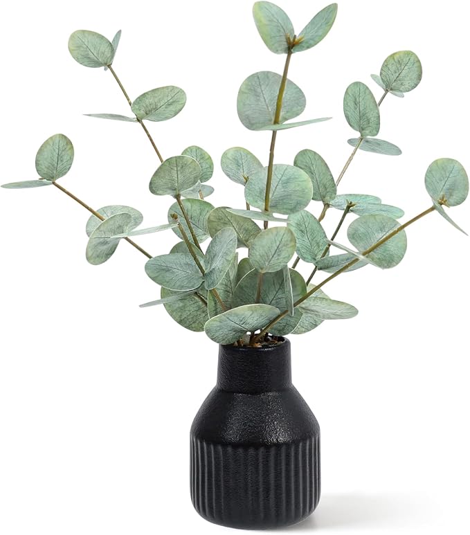 FIACO Artificial Eucalyptus Stems in Ceramic Vase, Coffee Table Centerpiece by FIACO