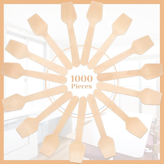 Sieral 1000 Pack 3.74" Disposable Mini Wooden Spoons Bulk Square End Tasting - Image 2