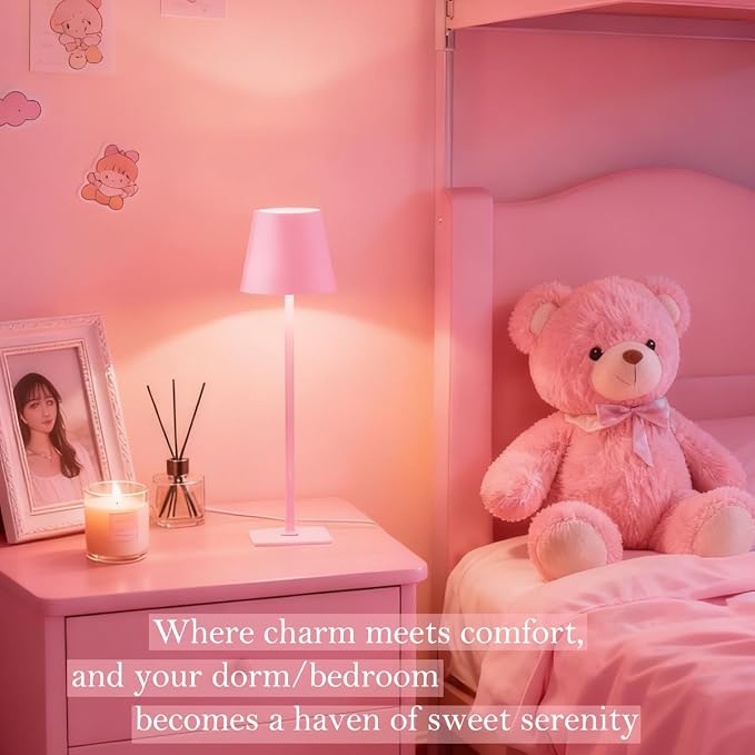 Pink Rechargeable Table Lamp Set of 2, Cute Small Pink lamp - Image 5