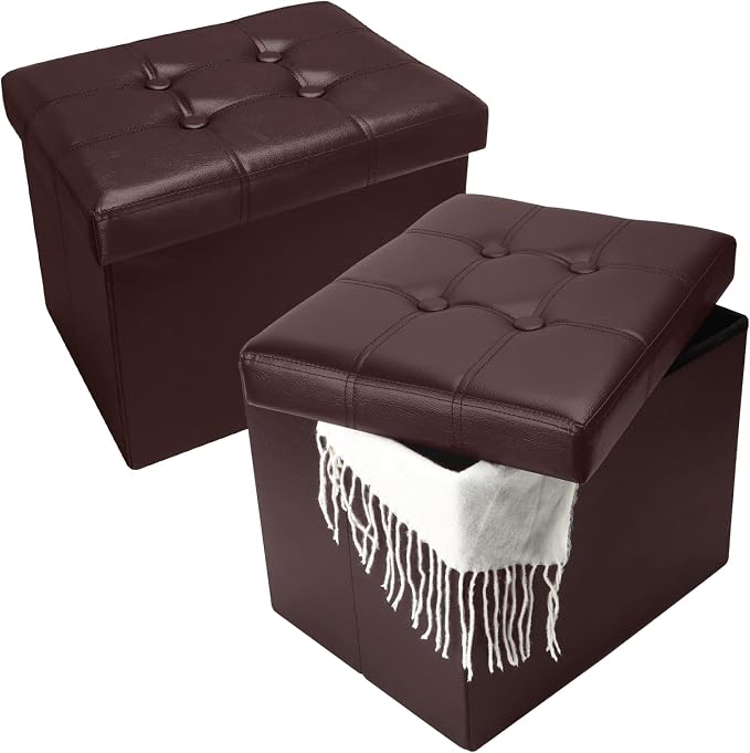 Bsketa 2PC Storage Ottoman, Folding Foot Stool by Bsketa