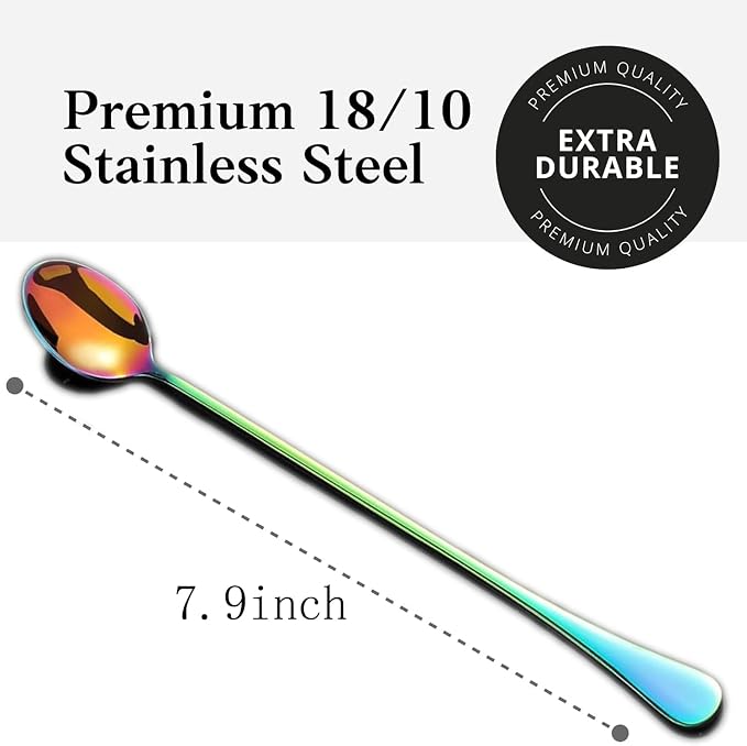 Long Handle Iced Tea Spoons, 18/10 Stainless Steel Cocktail Stirring Spoons - Image 2