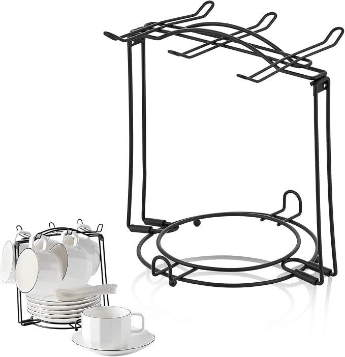 Tea Cup Holder, Coffee Cups and Saucers Display Stand, Metal Foldable Storage by CHILDIKE