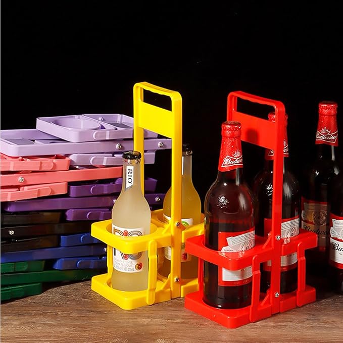 Portable Plastic Drink Carrier, Reusable Red Beer Bottle Coffee Cup Holder - Image 3
