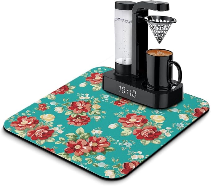 Coffee Bar Mat Accessories for Countertop Absorbent Hide Stain Rubber Backed by Safarsa