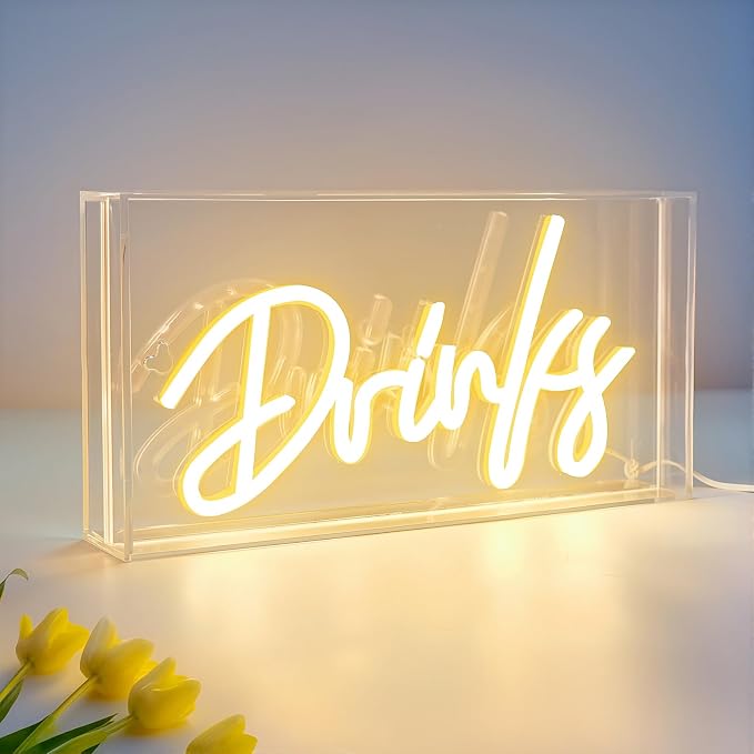 Drinks Neon Sign, Drinks Signs USB LED Desk Lightbox by HOSITARK
