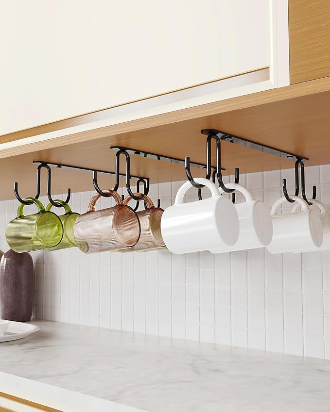 Luckinow Mug Hooks Under Cabinet 3 Pack, Metal Cup Hooks by Luckinow