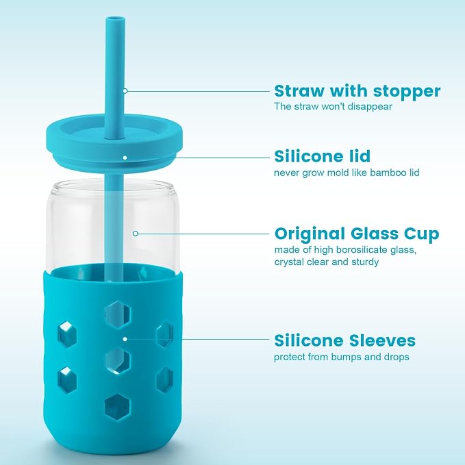 Mrsdry 16 oz Glass Cups With Lids and Straws, Cute Drinking Glasses Set - Image 2