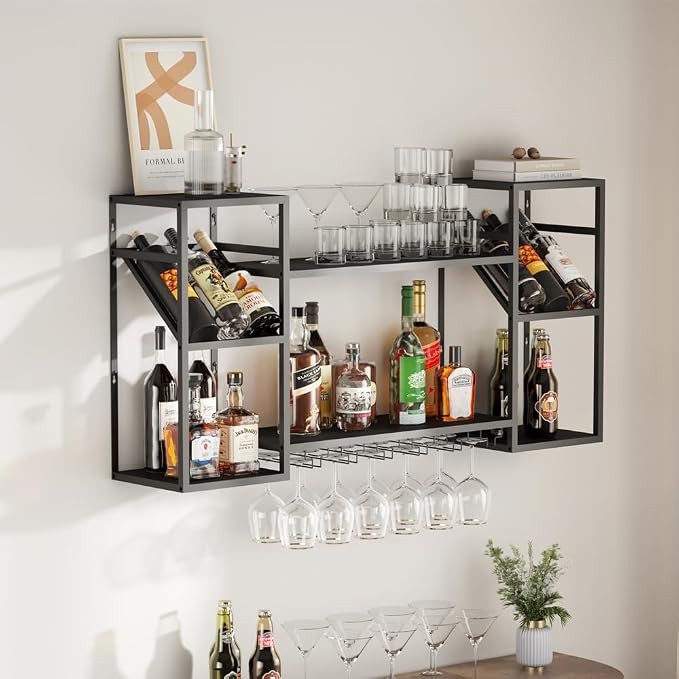 KaKaBB Wall Mounted Wine Rack, Holds 30 Bottles & 6–12 Glasses, Floating Shelves - Image 5