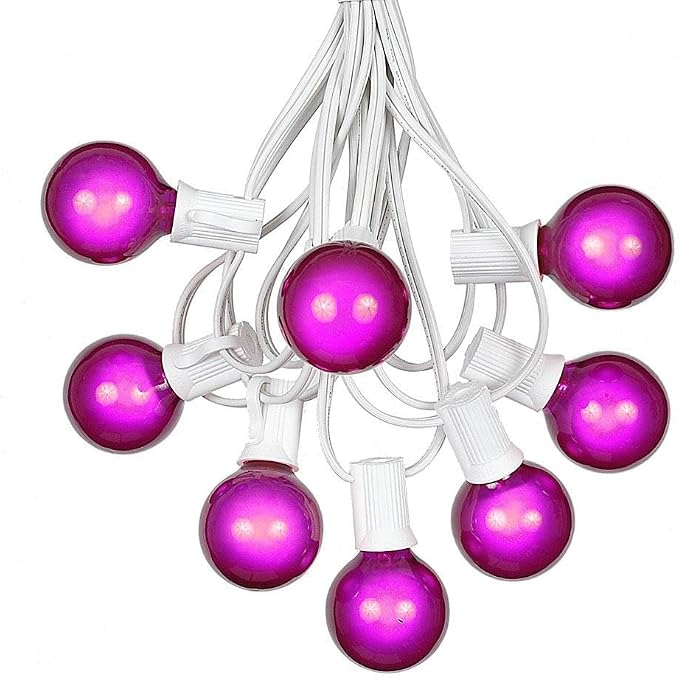 G40 Patio String Lights with 25 Purple Globe Bulbs by NoveltyLights-LightExperts