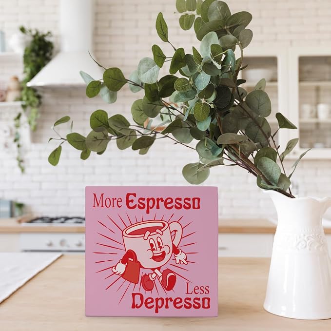 Pink Coffee Bar Decor, More Espresso Less Depresso Sign, Funny Coffee Table - Image 2