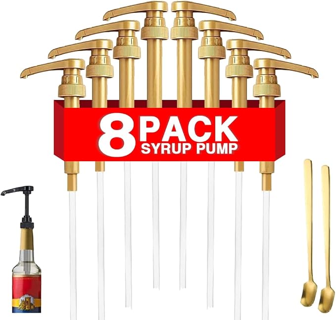 Premium 8 Packs Coffee Syrup Pump Dispenser, Fits 25.4 Oz/750ml Coffee by DupakSYS