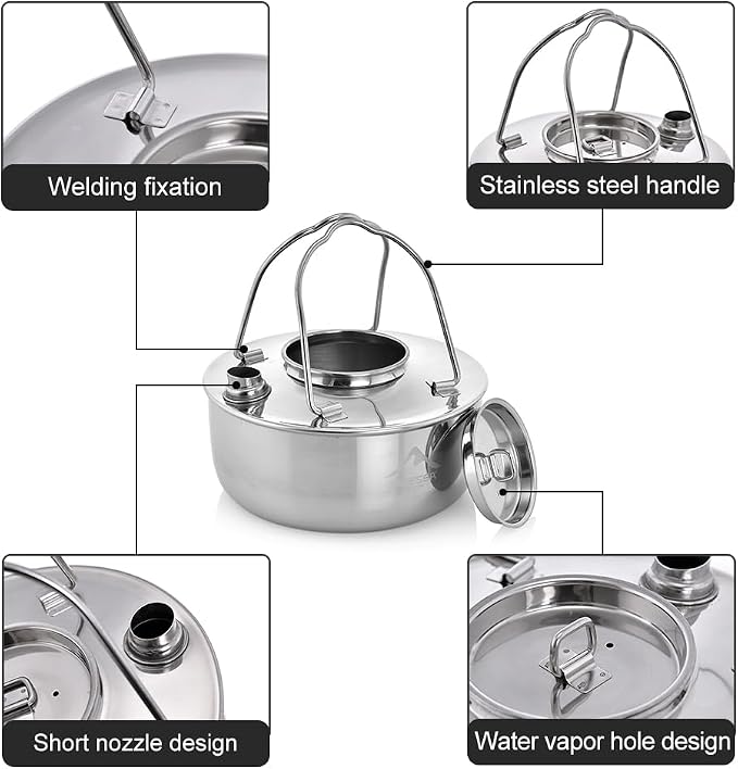 widesea 1.7L Stainless Steel Camping Kettle Food-Grade 304 Tea Pot - Image 4