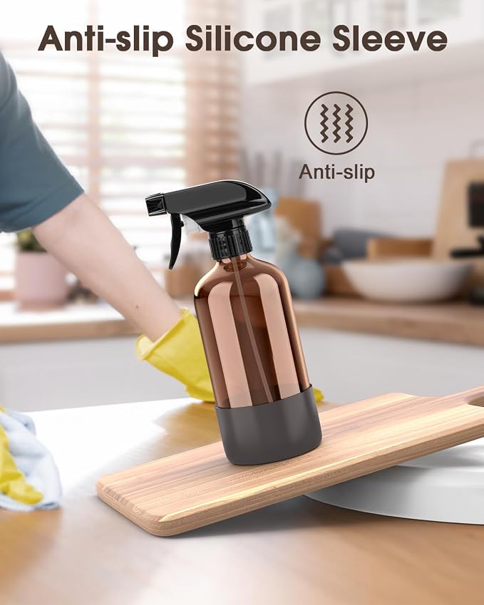 Bontip Glass Spray Bottle with Silicone Sleeve Protection, Amber Glass Spray - Image 5