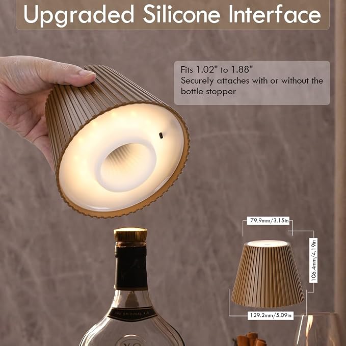 WILIT Wireless Bottle Lamp, 3-Level Brightness Rechargeable Cordless Table Lamp - Image 5