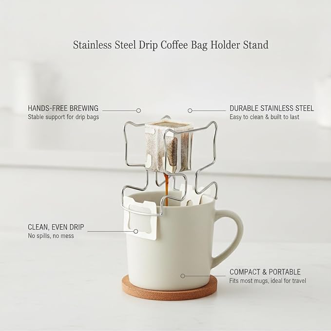 Stainless Steel Drip Coffee Bag Holder Stand, Reusable Filter Support - Image 4