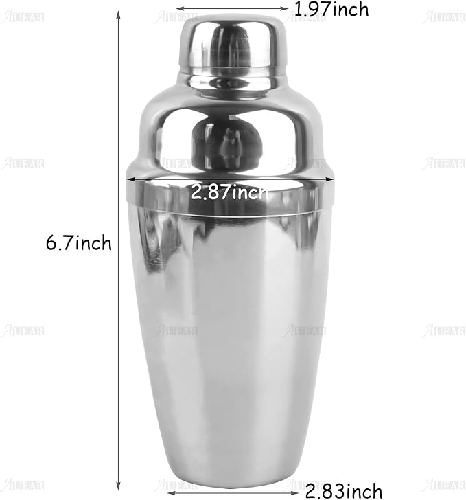 AUEAR, 12 oz/350ml Stainless Steel Cocktail Shaker Bottle Martini Drink - Image 2