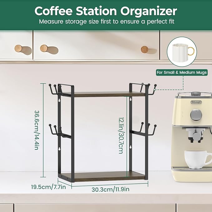 EsLuker.ly Coffee Station Bar Organizer Mug Holder Stand Countertop, 2 Tier Mug - Image 3