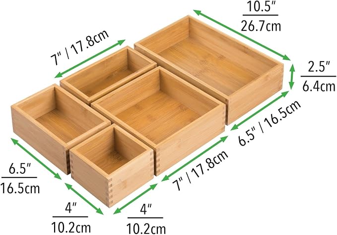 mDesign Bamboo Wood Kitchen Cabinet Drawer Organizer Tray Bins - Image 4