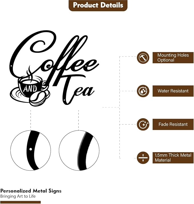 Coffee and Tea Metal Sign | Bar Hanging Signs - Image 2