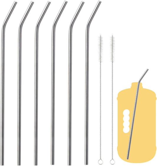 6 Pack Ultra Long Bent Metal Straws, 14 Inch Extra Long 304 Stainless Steel Reusable Drinking Straws with Cleaning Brush for 100oz Tumbler, 12.5oz Tall Wine Bottle, 64oz Water Bottle, 128oz Water Jug