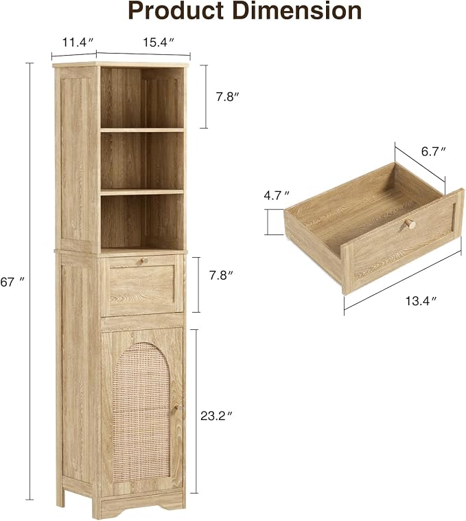 FiveWillowise 67" H Natural Bathroom Storage Cabinet - Image 2