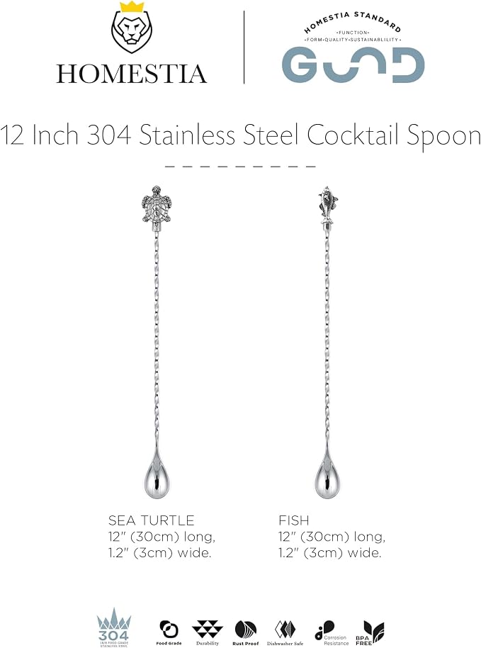 Homestia 2 Pack Bar Spoon, 12” Stainless Steel Cocktail Mixing Spoon - Image 9