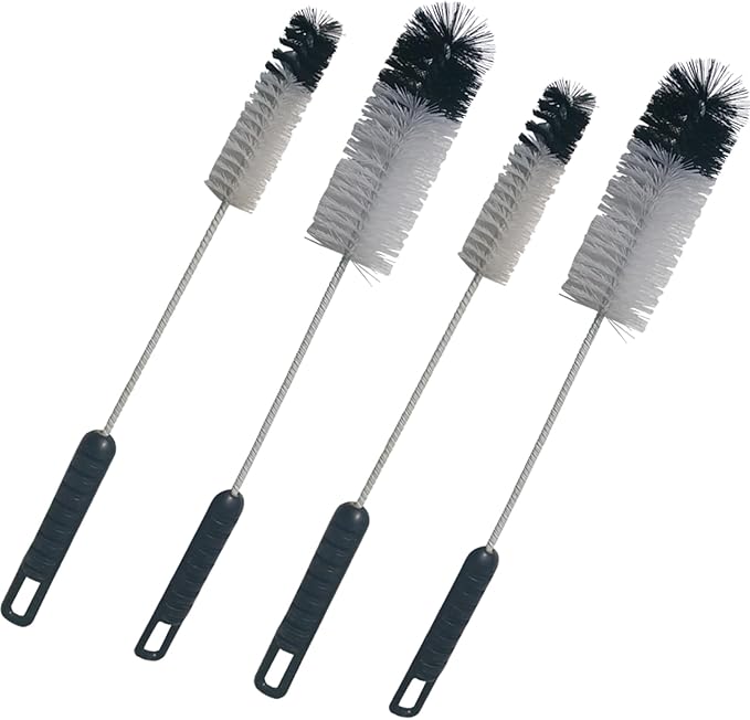 Bottle Brushes Thin Long Handle X 4, Utility Skinny Wire Cleaner Set Big Small by Coralpearl