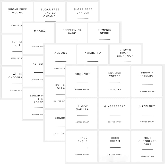 36Pcs Coffee Syrup Labels for Bottles Waterproof Coffee Syrup Dispenser Label by Unknown