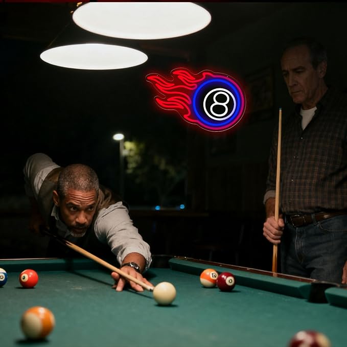 Billiard Neon Sign 8 Ball Sign, Flame Pool Room Decor Wall Light - Image 6